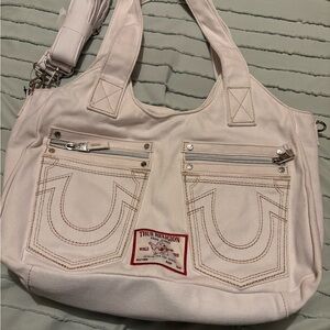 True Religion Cream Shoulder Bag with U-Shaped Design